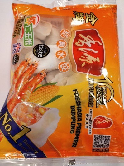 新鲜亚洲猪肉，虾和甜玉米饺子400g