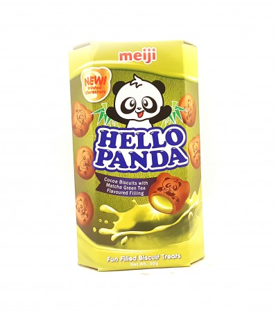 MEIJI Hello Panda Cocoa Biscuits with Matcha Green tea Flavoured Filling 50g