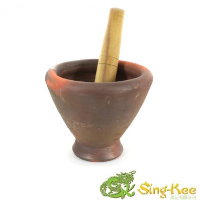 25cm Clay Mortar & Wooden Pestle